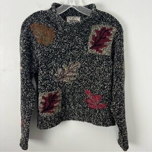 Vintage Curio Leaf Pattern Mock Neck Sweater